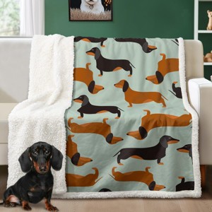Hachikiko Dachshund Print Blanket - King Size 108"x90" - Soft Reversible Throw for Bed or Couch - 1 of 4