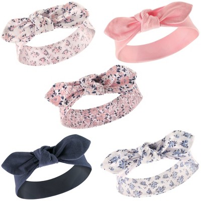 Hudson Baby Infant Girl Cotton Headbands 5pk, Classic Floral, 0-24 Months