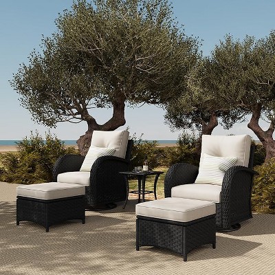 LayinSun Outdoor Patio Furniture Set, Black Rattan Wicker Sectional Swivel Rocker Chairs Sets