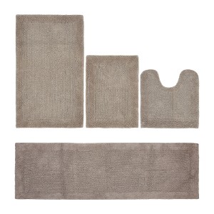 Edge Bath Rug 100% Premium Cotton Ultra-Soft Water Absorbent Tufted Solid Reversible 4 Piece Bathroom Rug Set for Machine Washable Bathmat - 1 of 4