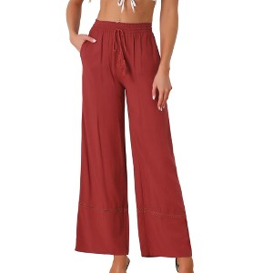 Allegra K Women's Casual Loose High Waist Drawstring Wide Leg Palazzo Pants with Pockets - 1 of 4