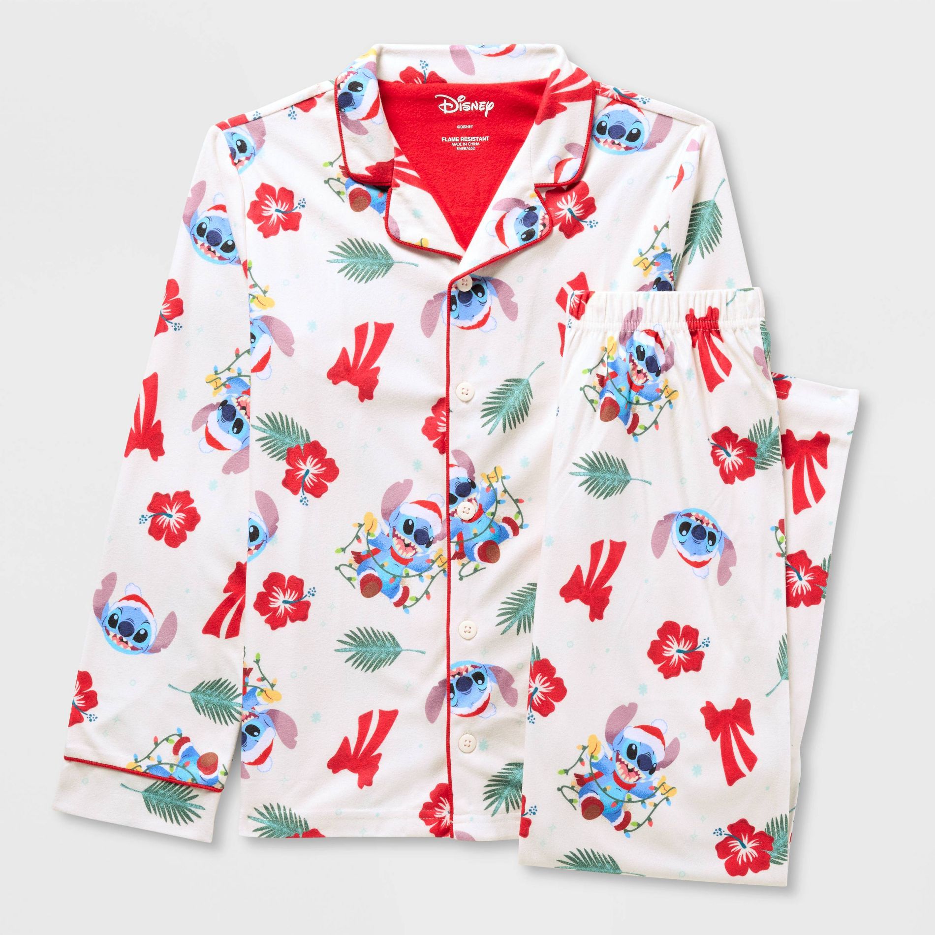 Kids' Lilo & Stitch 2pc Christmas Pajama Set - White