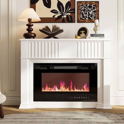 Famapy 30-Inch Square Iron,Thick Glass Electric Fireplace + Crystal Bed,12-Color,Timer Energy Saving,Decor/Heater for Living Room & Bedroom