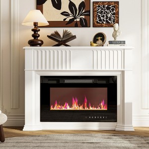 Famapy 30-Inch Square Iron,Thick Glass Electric Fireplace + Crystal Bed,12-Color,Timer Energy Saving,Decor/Heater for Living Room & Bedroom - 1 of 4