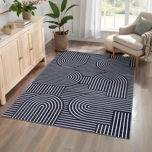 Living Room Rug, Washable Area Rugs, Abstract Rug for Bedroom, Area Low Pile Rug, Soft Rainbow Non Slip Throw Rugs with Rubber - 1 of 4