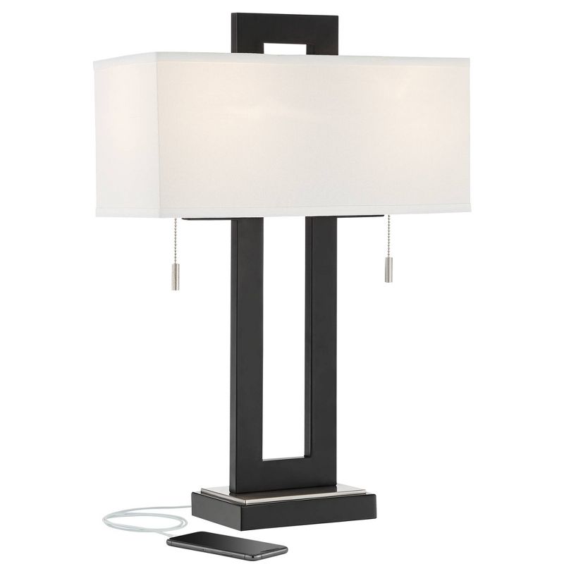 360 Lighting Neil Modern Rustic Table Lamp 26" High Black Metal with USB Charging Port White Rectangular Shade for Bedroom Living Room Bedside Desk, 1 of 11