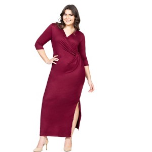 Plus Fitted V-Neck Side Slit Maxi Dress - 24seven Comfort Apparel™ - 1 of 4
