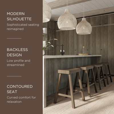 Vincent Antiqued Grey Wooden Backless Saddle Counter Stool