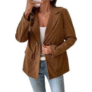 Clearlove Women Corduroy Blazer Jackets Fall Notched Lapel Long Sleeve Work Office Coats - 1 of 4