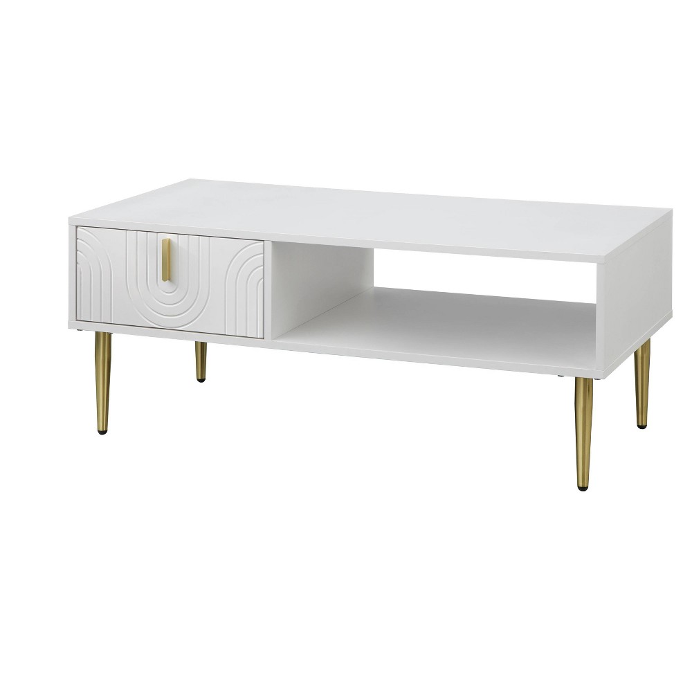 Tabaria Contemporary Coffee Table with Drawer White - Lifestorey