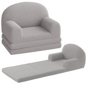 Kids Couch, 2-in-1 Convertible Teddy Fleece Fabric Toddler Sofa Chair, Soft Fold Out Couch Lounger for Kids, Comfy Children's Sofa Bed - 1 of 4