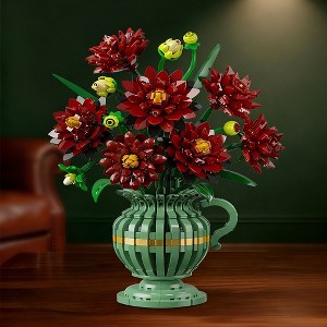 1482pcs Black Dahlia Flowers Bonsai Building Set with Vase for