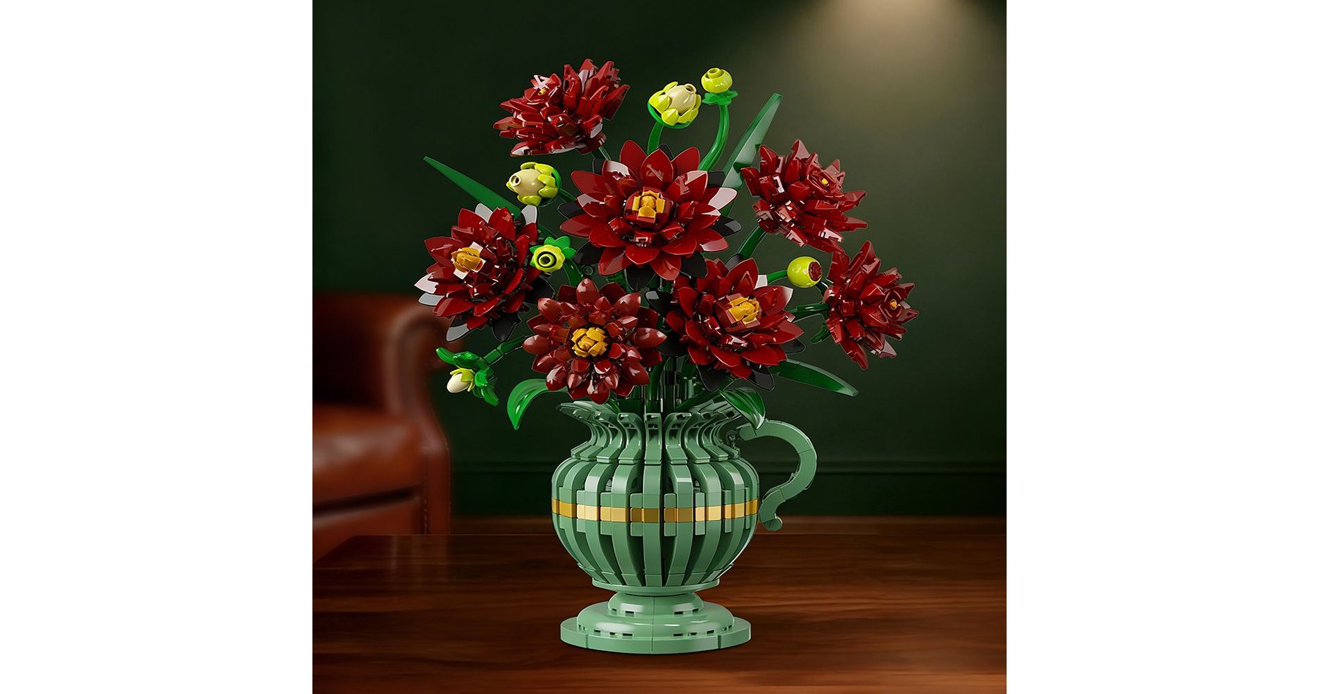 1482pcs Black Dahlia Flowers Bonsai Building Set with Vase for Adults and Kids Aged 12+