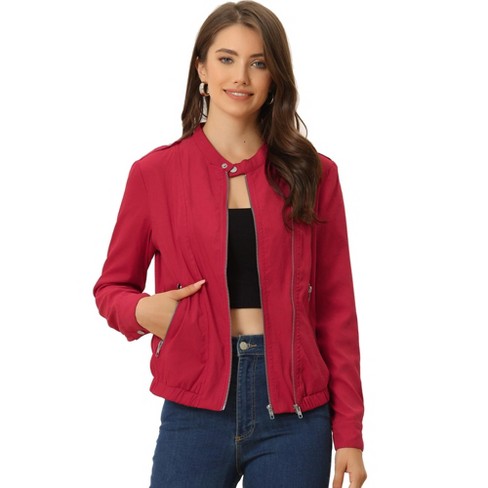 Allegra K Women's Stand Collar Zip Up Faux Suede Cropped Jacket : Target