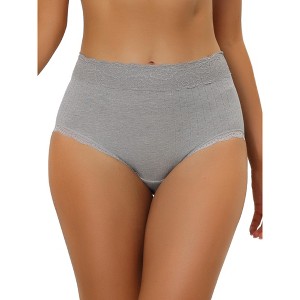 Allegra K Women's High Waist Tummy Control Comfortable Lace Trim Ribbed Briefs - 1 of 4