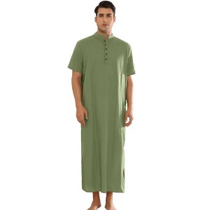 Lars Amadeus Men's Short Sleeves Loose Fit Comfy Henley Collar Nightshirts - 1 of 4