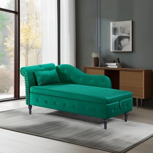 Velvet Chaise Lounge Storage Bench Upholstered Bed Bench, Gray/Beige/Blue/Orange/Green/Black/Burgundy-ModernLuxe - 1 of 4