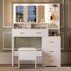 GustoWave Vanity Desk, Makeup Vanity Table with Mirror & 9 LED Light Bulbs, 4 Large Drawers and 3 Tiers of Open Shelves for Bedroom, White - 2 of 4