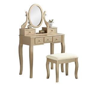 Makeup Vanity Table and Stool Set, Gold - 1 of 4