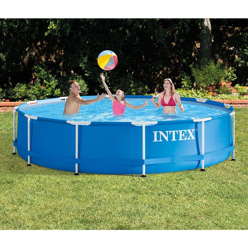 Intex 12 Foot x 30 In. Easy Set and Metal Frame Pool w/ Solar Cover Tarp, Blue, 4 of 8