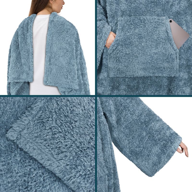 PAVILIA Fluffy Wearable Blanket with Sleeves for Women Men Adults, Fuzzy Warm Plush Snuggle Pocket Sleeved TV Throw, 3 of 10