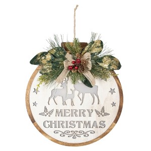 Northlight 12" Lighted Wooden "Merry Christmas" Round Christmas Wall Decoration - 1 of 4