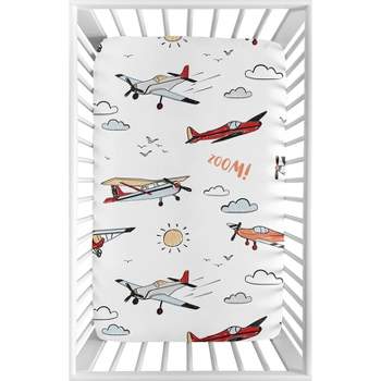 Sweet Jojo Designs Boy Baby Fitted Mini Crib Sheet Airplane Red Blue and Grey