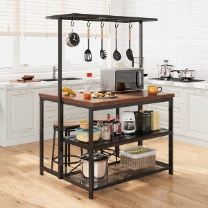 42" Kitchen Island Mobile Bakers Rack with 3 Shelves, Microwave Stand & 5 Hooks, 400lb Capacity - 1 of 4
