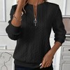 Women's Pullover Knit Half - Zip Sweatshirt Long Sleeve Casual Top - 2 of 3