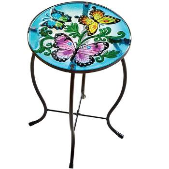 Collections Etc Pretty Butterfly Accented Round Glass Top Table 10.25 X 10.25 X 15 N/A