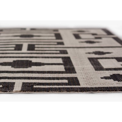 Large Black and Ivory Geometric Synthetic Area Rug