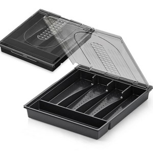LunaLulinlk Organizer with Lid, Portable Cutlery Holder Flatware Tray with Lid Plastic Silverware Storage Box for Spoons Forks Knives Holder Case - 1 of 4