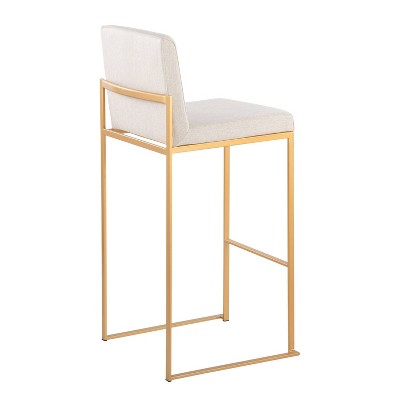 Fuji High Back Adjustable Gold Metal Barstools with Beige Upholstery
