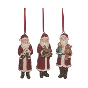 Transpac Set of 3 Resin Wood Texture Santa Ornaments Christmas Tree Decorations for Home Holiday Decor - 1 of 1