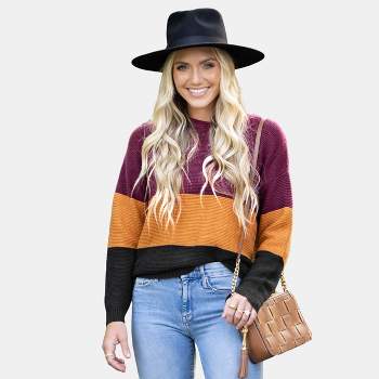 Women's Colorblock Striped Rib Sweater - Cupshe
