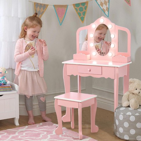 Kids Vanity Set With 3 Mirrors And Light Makeup Table And Stool For Girls Target