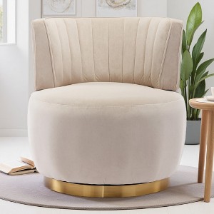 25.2" Velvet Swivel Barrel Chair with Foam Cushion and Armrests - 1 of 4