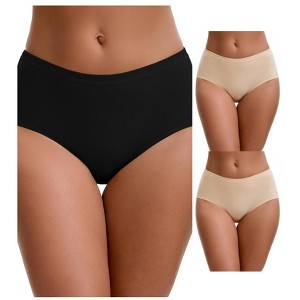 INSPIRE CHIC Plus Size for Women's Mid-Waisted Loose Elastic Waistband Full Coverage Briefs 3 Packs - 1 of 4