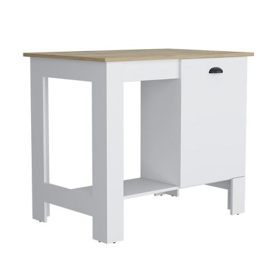 HomeRoots Set of Two Oak and White Wood Kitchen Island And Pantry Cabinet