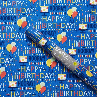 Male Blue Happy Birthday Wrapping Paper - 1 Sheet & Matching Tag 