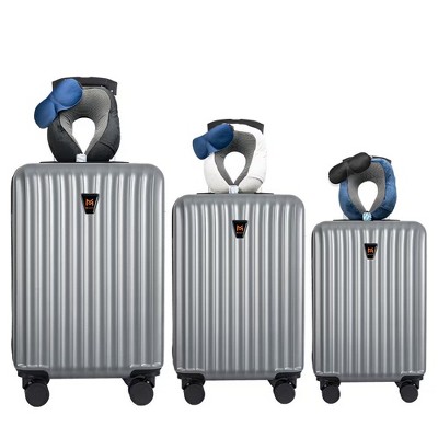 MAYEERTY 3pcs Large Capacity Luggage Set, Lightweight Hard Shell Suitcase Set with Double Spinner Wheels, Includes 3pc U-Shaped Travel Pillow Set