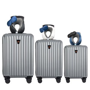 MAYEERTY 3pcs Large Capacity Luggage Set, Lightweight Hard Shell Suitcase Set with Double Spinner Wheels, Includes 3pc U-Shaped Travel Pillow Set - 1 of 4