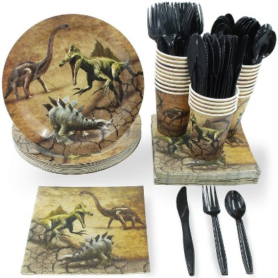 Juvale Jurassic 144-Piece Serves 24 Dinosaur Party Supplies - Disposable Plate, Napkin, Cup & Cutlery