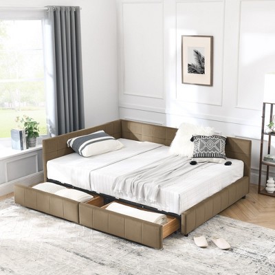 Sapphtopaz Daybed Bed Frame with Tufted Upholstered Sofa Bed with Armrests and Wood Slats Support Beds for Apartment, Bedroom