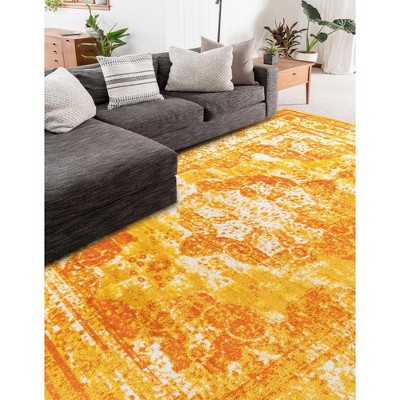 Orange and Yellow Rectangular Stain-Resistant Area Rug