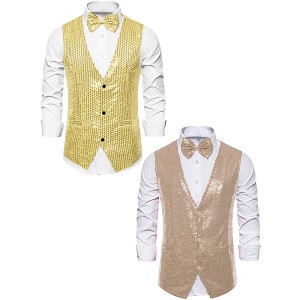 Lars Amadeus Men's Sequin Sleeveless Party Prom Dress Vest with Bow Tie 2 Packs - 1 of 4
