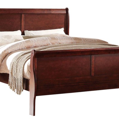Cherry Twin Sleigh Bed with Wood Frame and Headboard