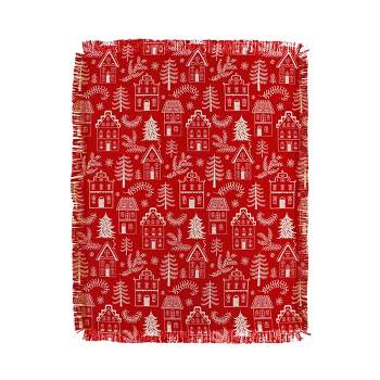 Pimlada Phuapradit Christmas village Red 56"x46" Woven Throw Blanket - Deny Designs