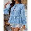 Women's Loose Front Tie Open Blouse Lace Trim Bell Long Sleeves Pelpum Shirt Top - 4 of 4
