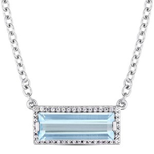 EVERLY JEWELRY | Sterling Silver 3 CT TGW Baguette Cut Blue Topaz and White Sapphire Halo Necklace, 17 inc - 1 of 4